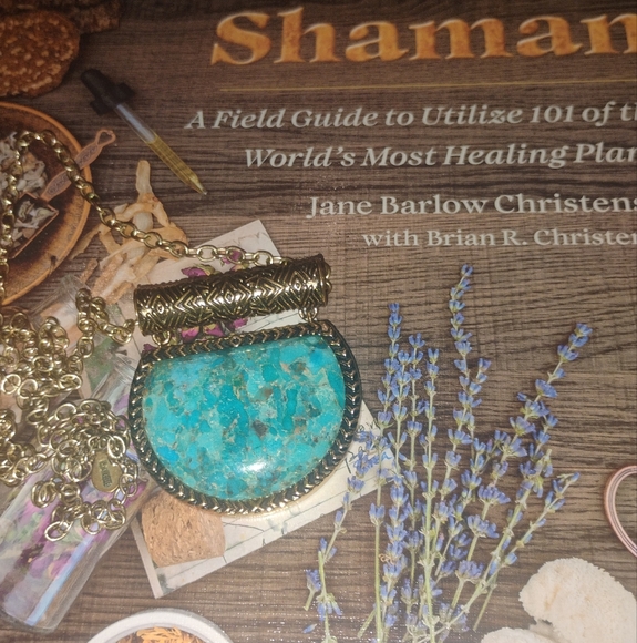 Kingman Turquoise and Bronze Half Moon Pendant with Necklace by Studio Barse - Picture 4 of 10